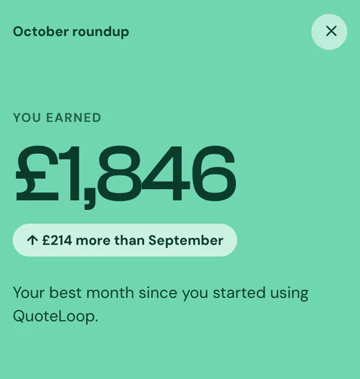 An October roundup card: you earned £1,846, £214 more than September